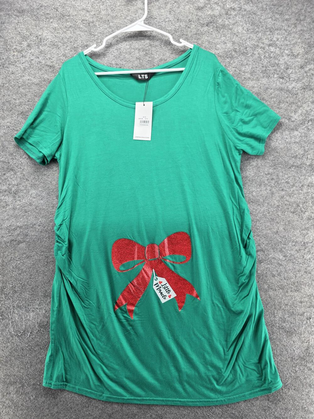 Long Tall Sally Dress Womens 14 Tall Green T-Shirt Knee Scoop Neck Ruched